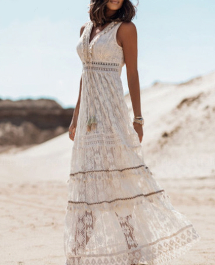 Agatha – Robe Longue Bohème à Imprimé Aérien et Coupe Fluide