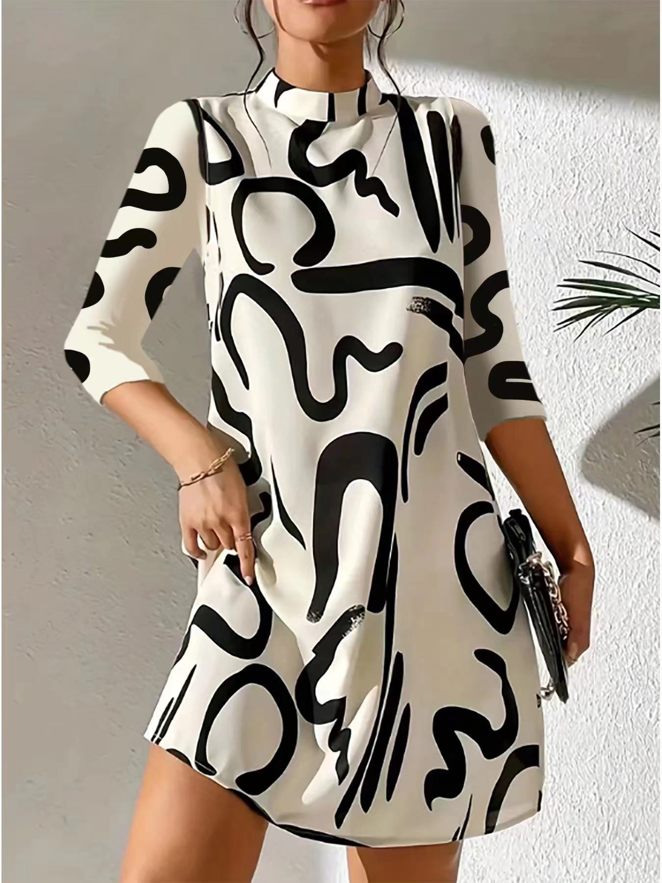 Alanna Robe Femme – Robe d’Automne Élégante et Confortable avec Motif Tendance