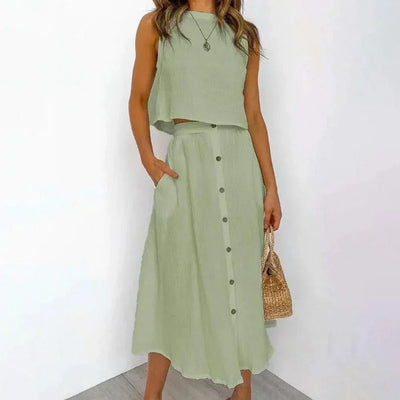 Alena – Ensemble Élégant à Jupe Midi Flottante pour un Style Sans Saison