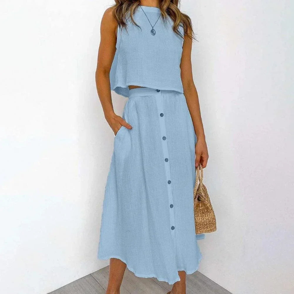 Alena – Ensemble Élégant à Jupe Midi Flottante pour un Style Sans Saison