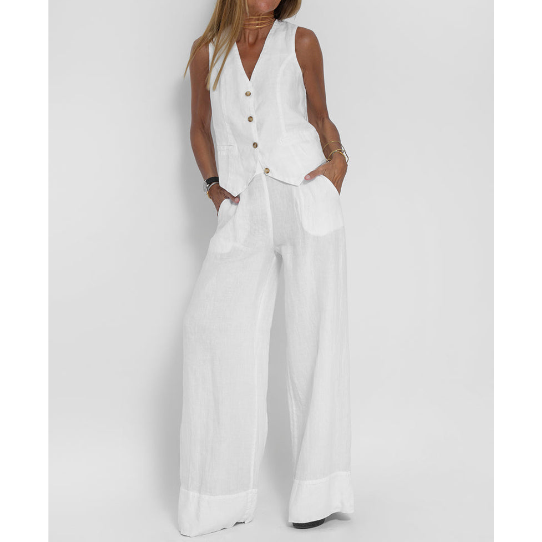 Yani – Combinaison Longue Sans Manches en Lin Coton au Style Structuré
