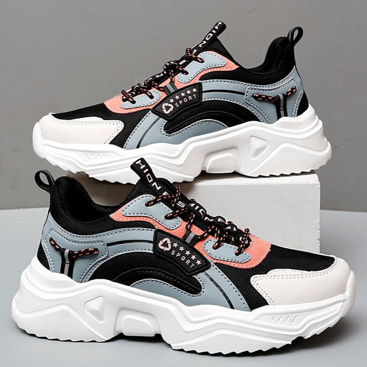Allison Baskets Femme – Sneakers à Semelle Épaisse en Mesh Respirant avec Détail en Cuir