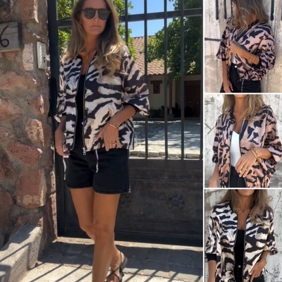 Zélie™ | Veste Printemps avec Zip à Motif Zebra