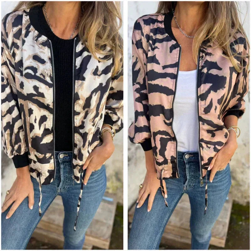 Zélie™ | Veste Printemps avec Zip à Motif Zebra